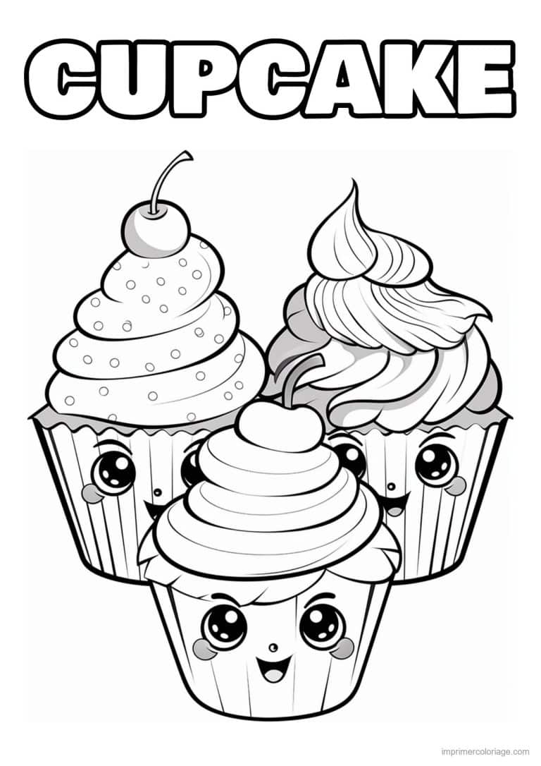 coloriage trois cupcakes kawai - dessin gratuit &agrave; imprimer