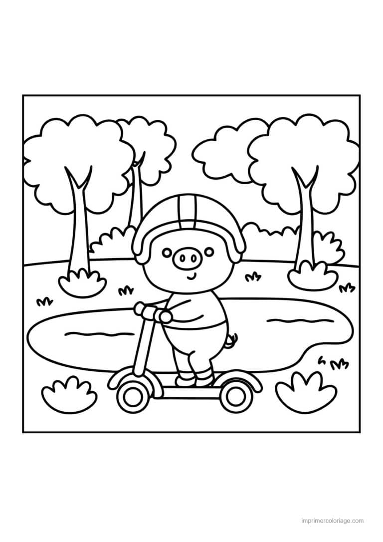 coloriage trottinette cochon casque trottinette - dessin gratuit &agrave; imprimer
