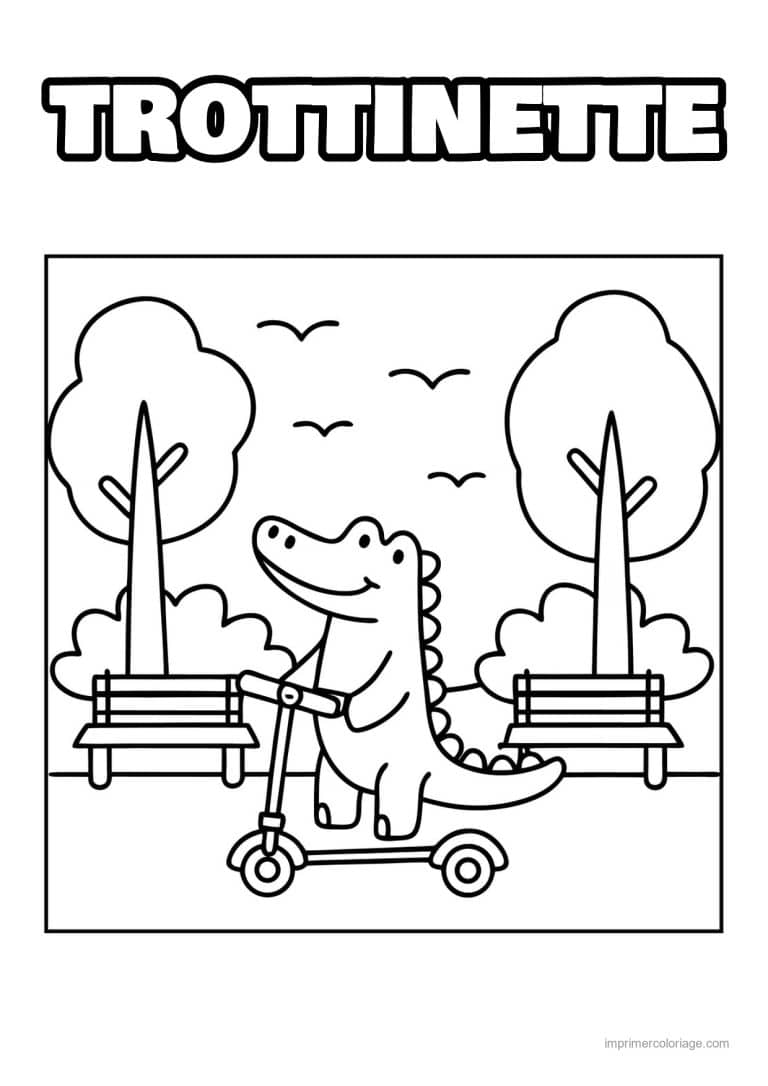 coloriage trottinette crocodile trottinette parc - dessin gratuit &agrave; imprimer