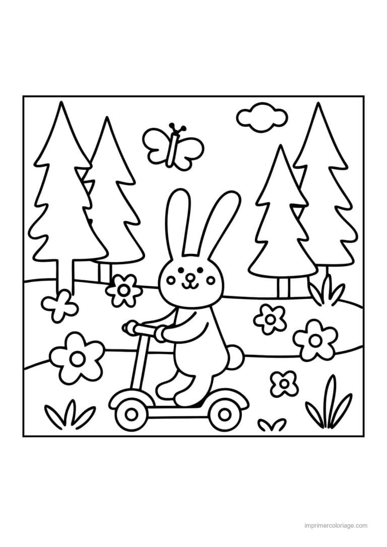 coloriage trottinette lapin trottinette foret - dessin gratuit &agrave; imprimer