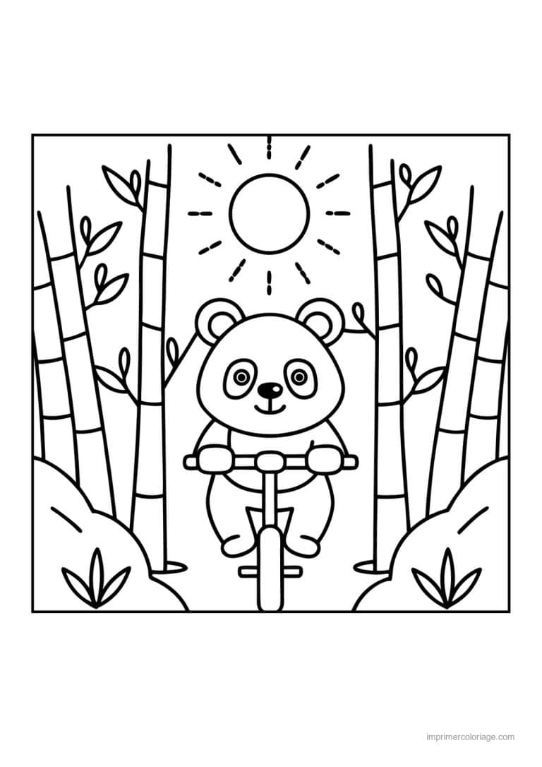 coloriage trottinette panda trottinette bambous - dessin gratuit &agrave; imprimer