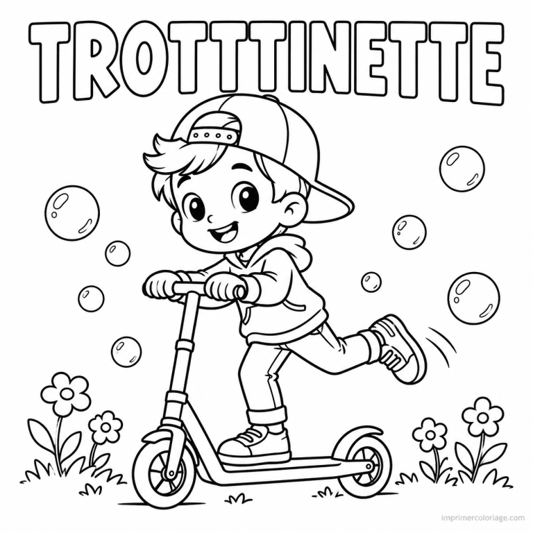 coloriage trotttinette cute enfant casquette trottinette titre haut - dessin gratuit &agrave; imprimer