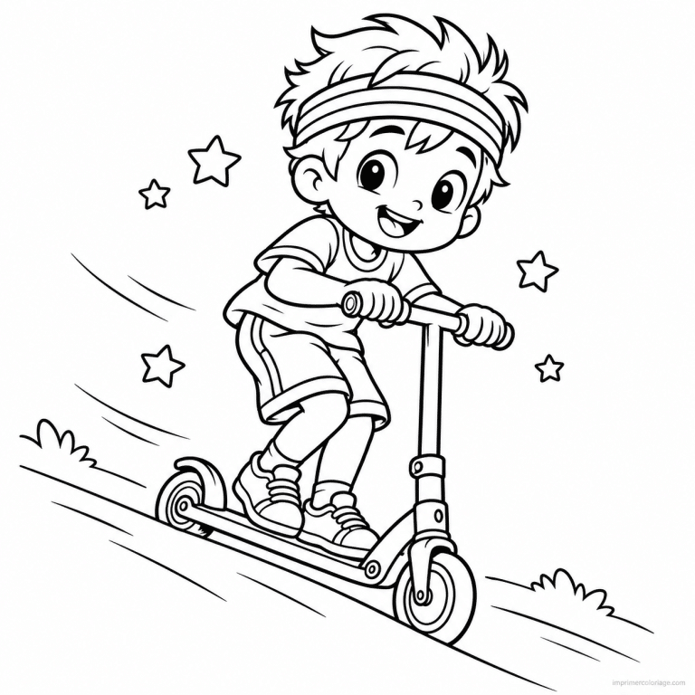 coloriage trotttinette cute garcon bandeau trottinette - dessin gratuit &agrave; imprimer