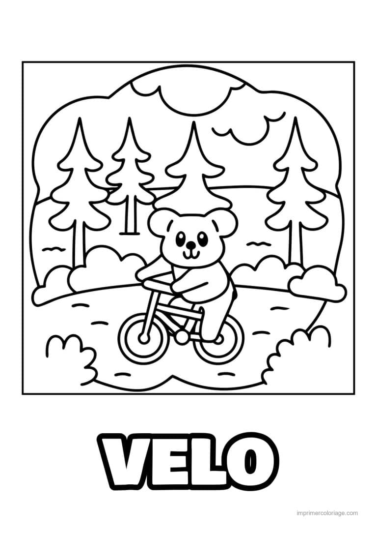 coloriage velo ourson velo foret - dessin gratuit &agrave; imprimer