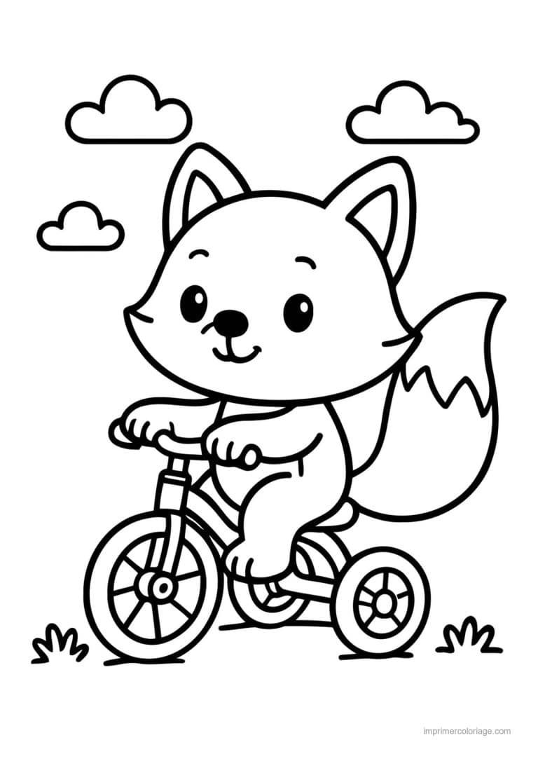 coloriage velo renard tricycle - dessin gratuit &agrave; imprimer