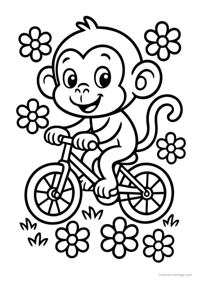 coloriage velo singe velo fleurs - dessin gratuit &agrave; imprimer
