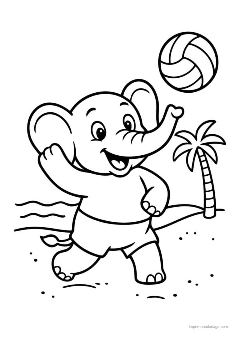 coloriage volley elephant volley plage - dessin gratuit &agrave; imprimer