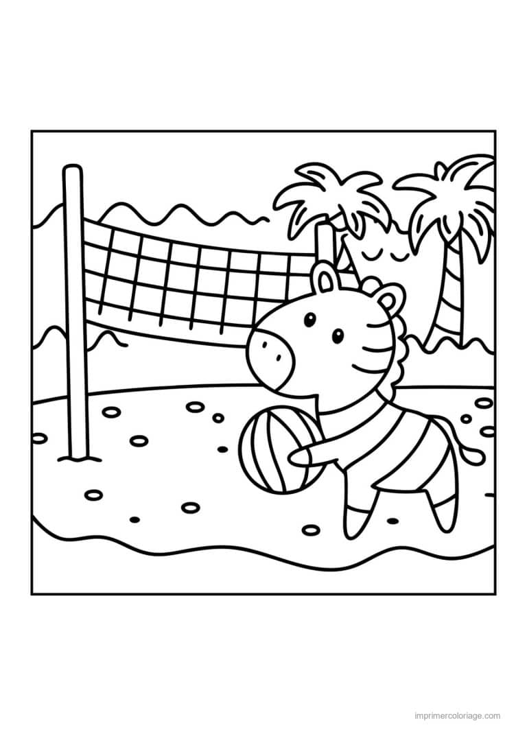 coloriage volley zebre volley plage - dessin gratuit &agrave; imprimer