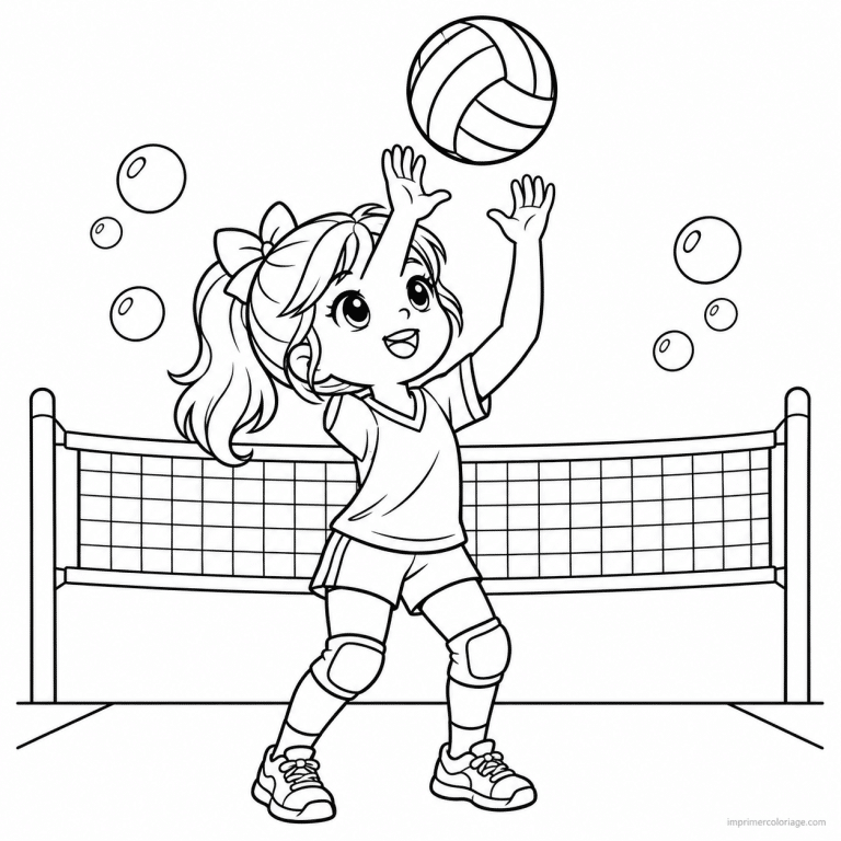 coloriage volleyball cute fille volley passe noeud - dessin gratuit &agrave; imprimer