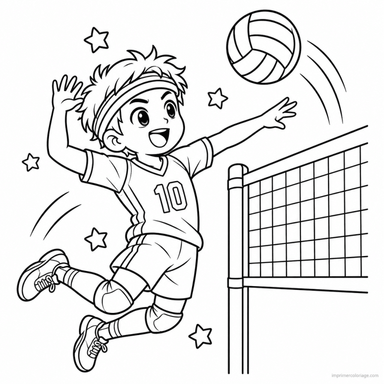 coloriage volleyball cute garcon volley smash bandeau - dessin gratuit &agrave; imprimer