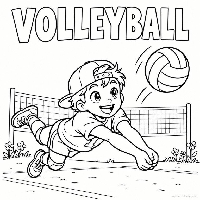coloriage volleyball cute joueur volley plongeon casquette titre haut - dessin gratuit &agrave; imprimer