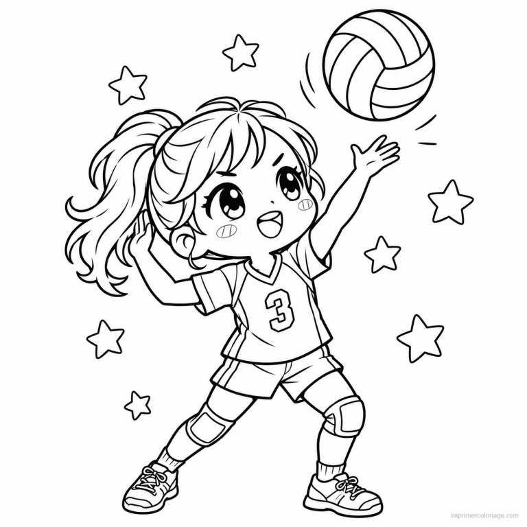coloriage volleyball kawaii enfant service volley etoiles - dessin gratuit &agrave; imprimer
