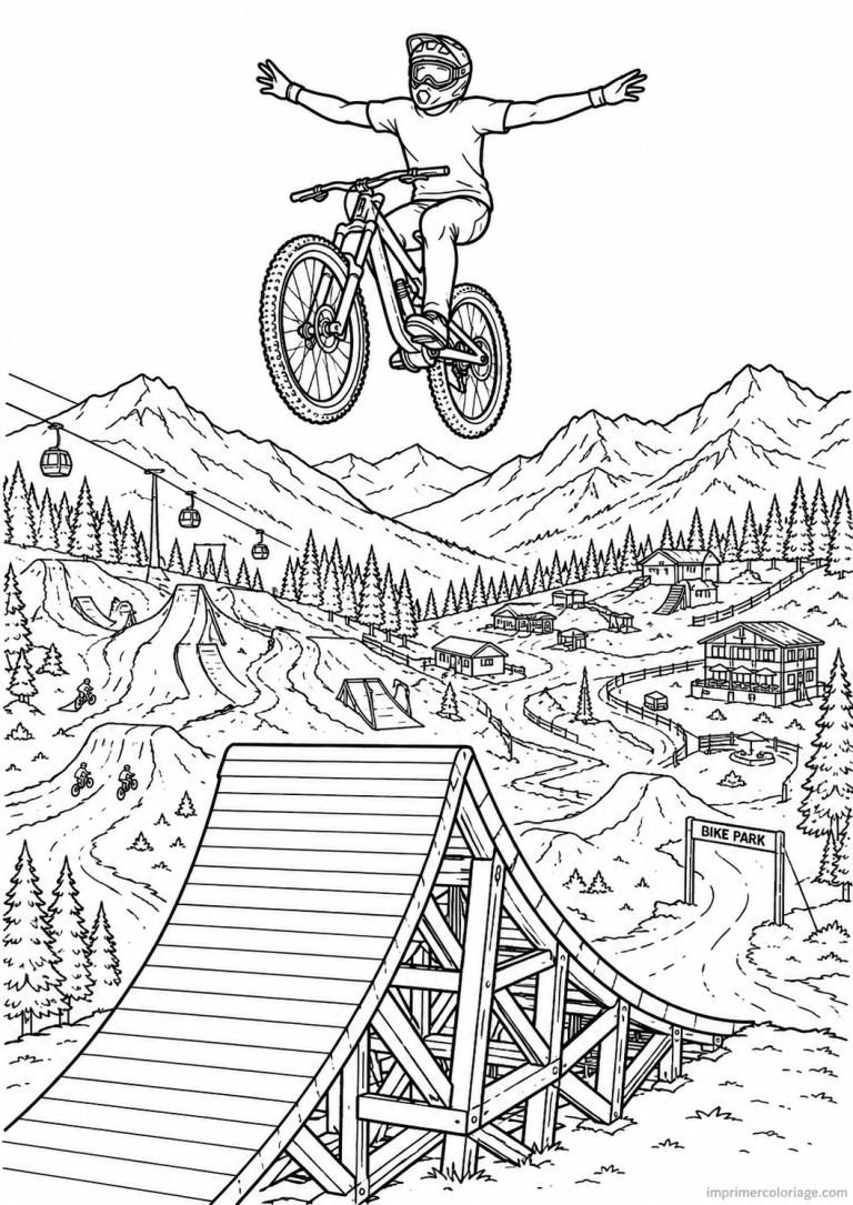 coloriage vtt bike park kicker trick - dessin gratuit &agrave; imprimer