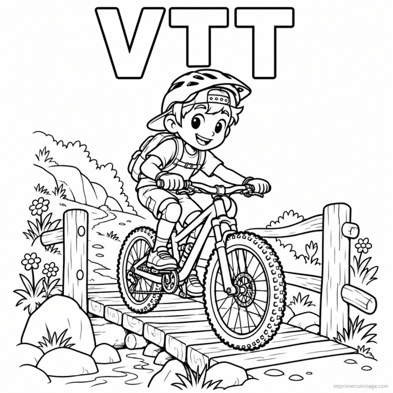 coloriage vtt cute cycliste pont bois titre haut - dessin gratuit &agrave; imprimer