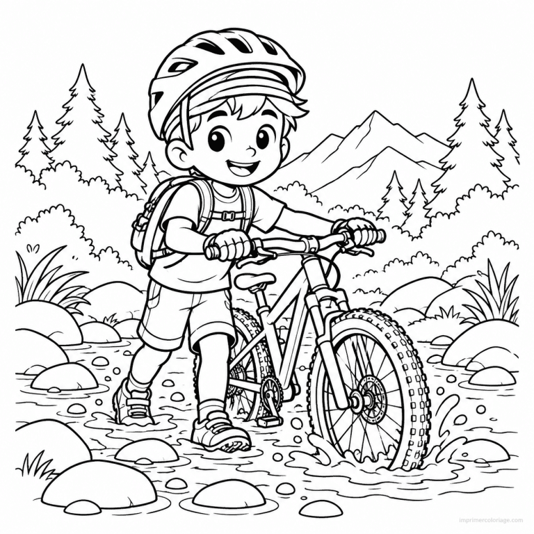 coloriage vtt cute garcon ruisseau - dessin gratuit &agrave; imprimer