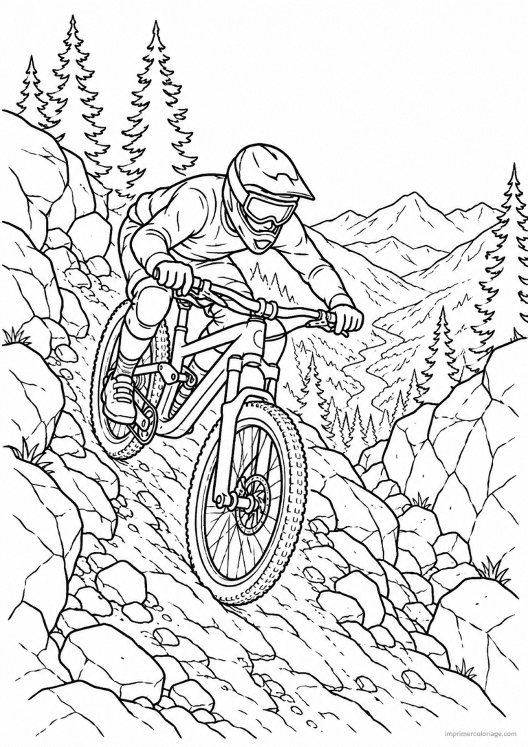 coloriage vtt descente rochers vallee - dessin gratuit &agrave; imprimer