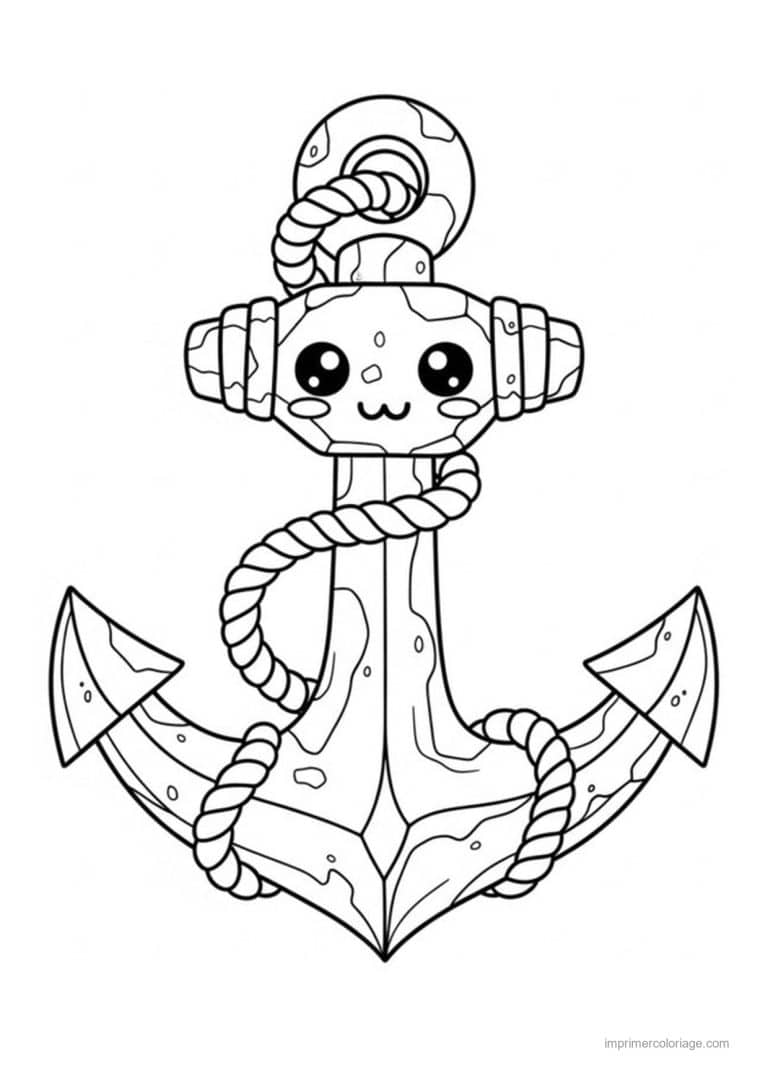 coloriage ancre kawaii - dessin gratuit &agrave; imprimer