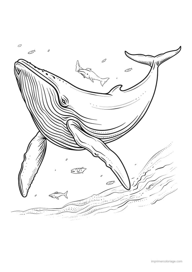 coloriage baleine a bosse avec petits poissons - dessin gratuit &agrave; imprimer