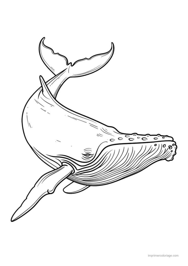 coloriage baleine a bosse realiste plongeante - dessin gratuit &agrave; imprimer