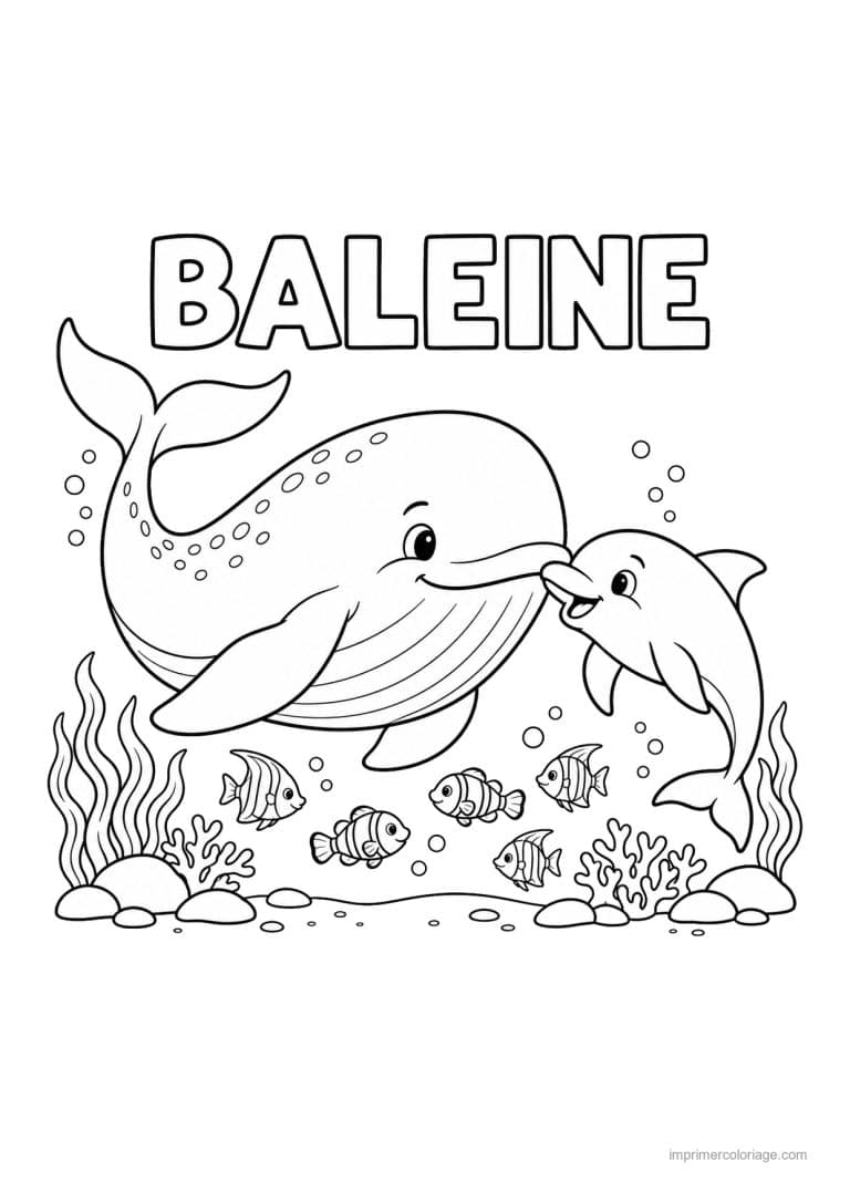coloriage baleine amie dauphin souriant - dessin gratuit &agrave; imprimer