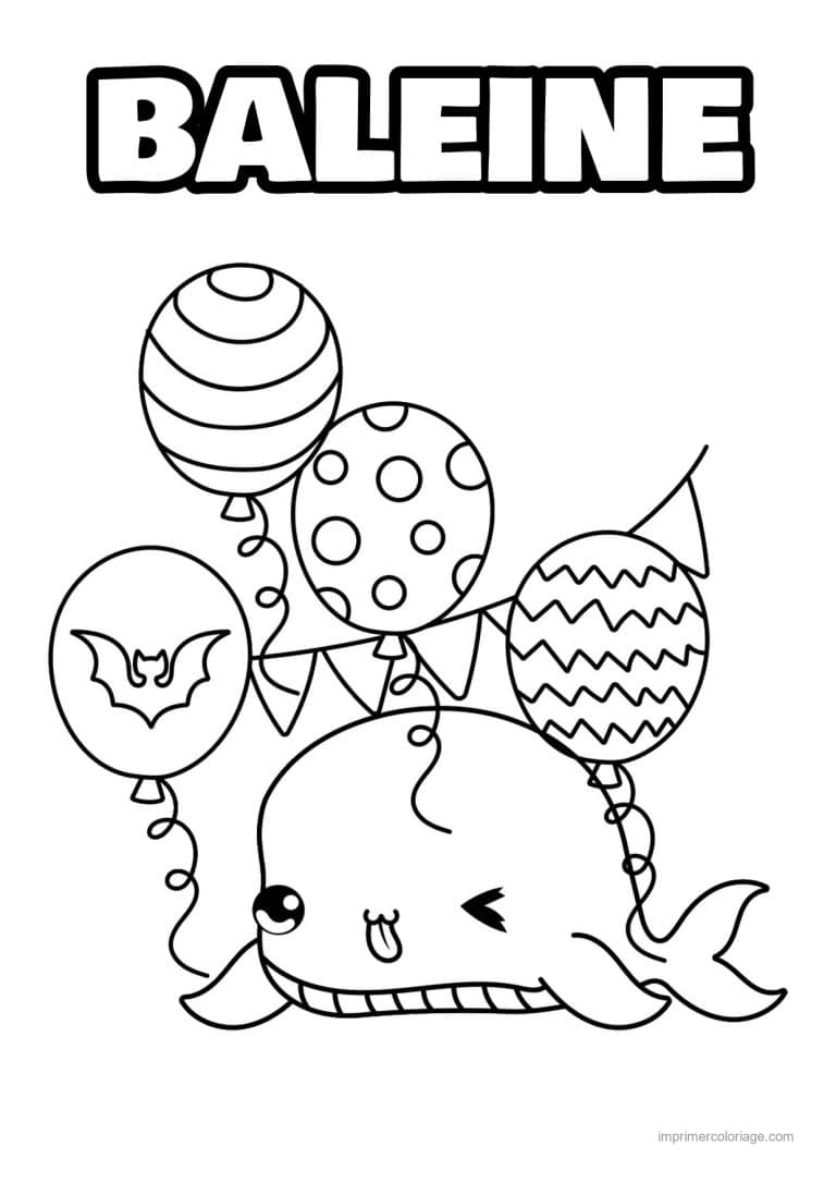 coloriage baleine ballons et guirlande - dessin gratuit &agrave; imprimer