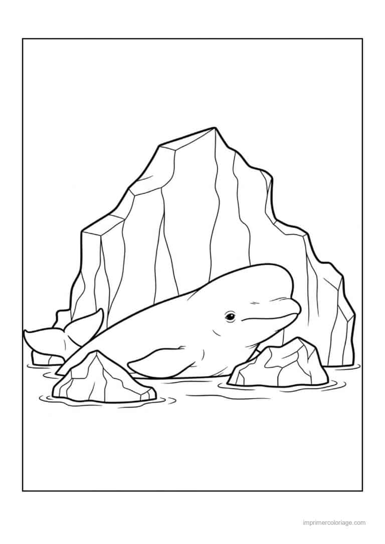 coloriage baleine beluga devant un iceberg - dessin gratuit &agrave; imprimer