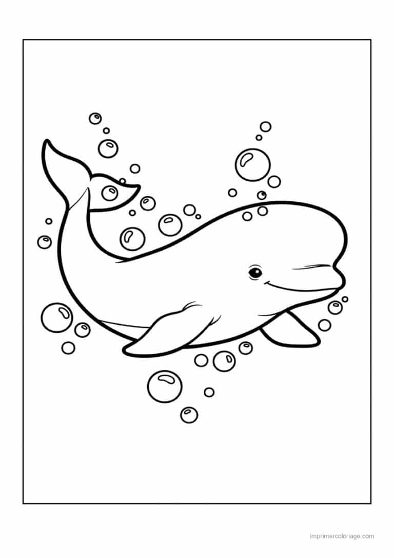 coloriage baleine beluga entouree de bulles - dessin gratuit &agrave; imprimer