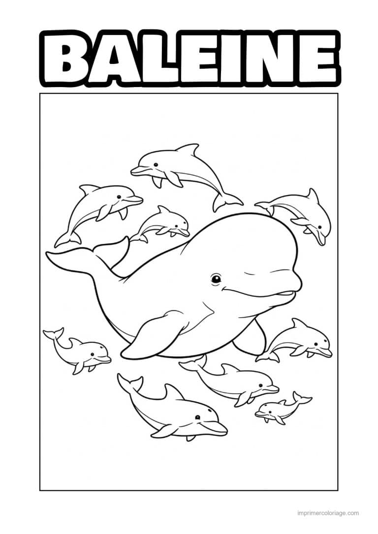coloriage baleine beluga et dauphins - dessin gratuit &agrave; imprimer