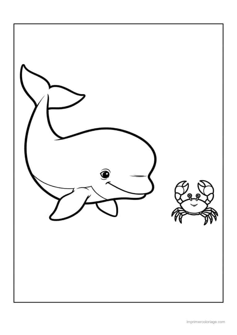 coloriage baleine beluga et petit crabe - dessin gratuit &agrave; imprimer