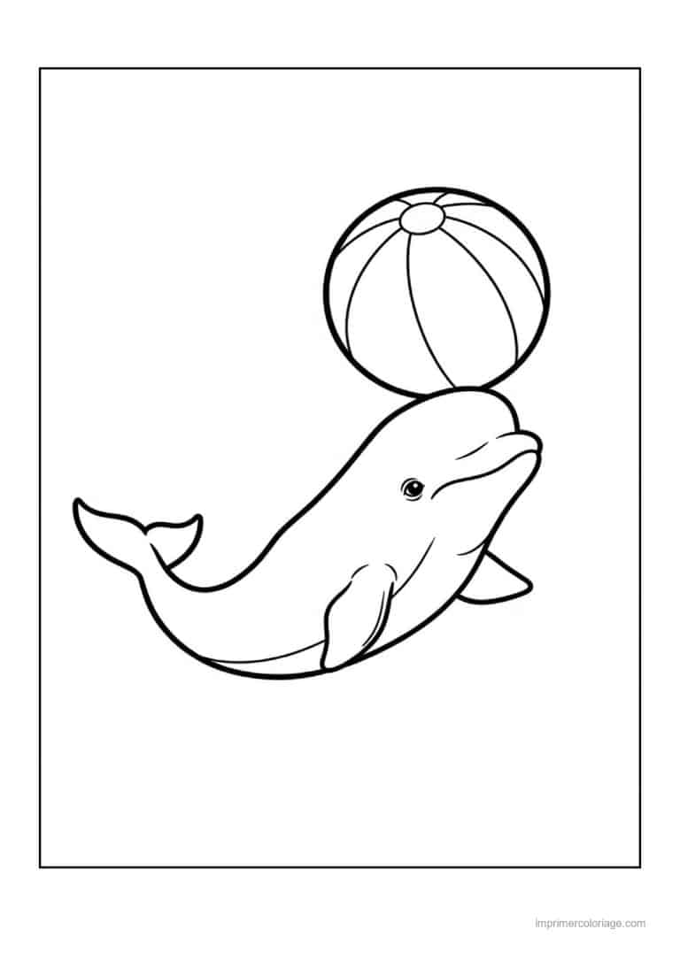 coloriage baleine beluga joue au ballon - dessin gratuit &agrave; imprimer