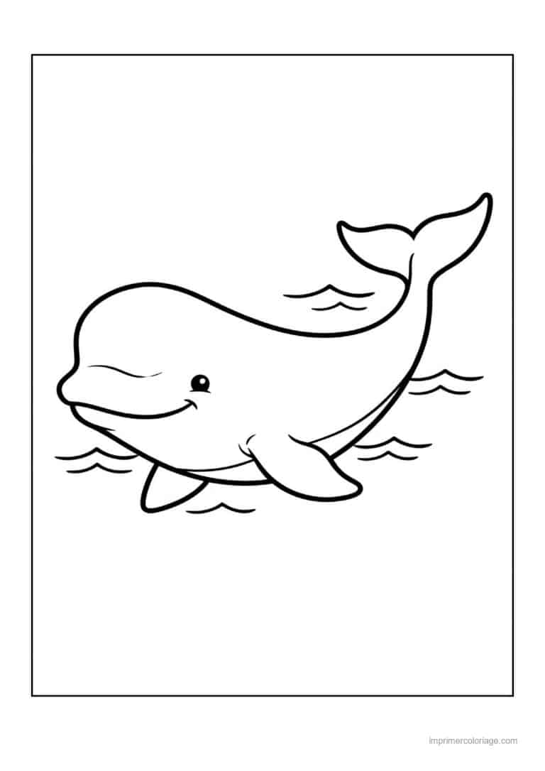 coloriage baleine beluga souriante en surface - dessin gratuit &agrave; imprimer