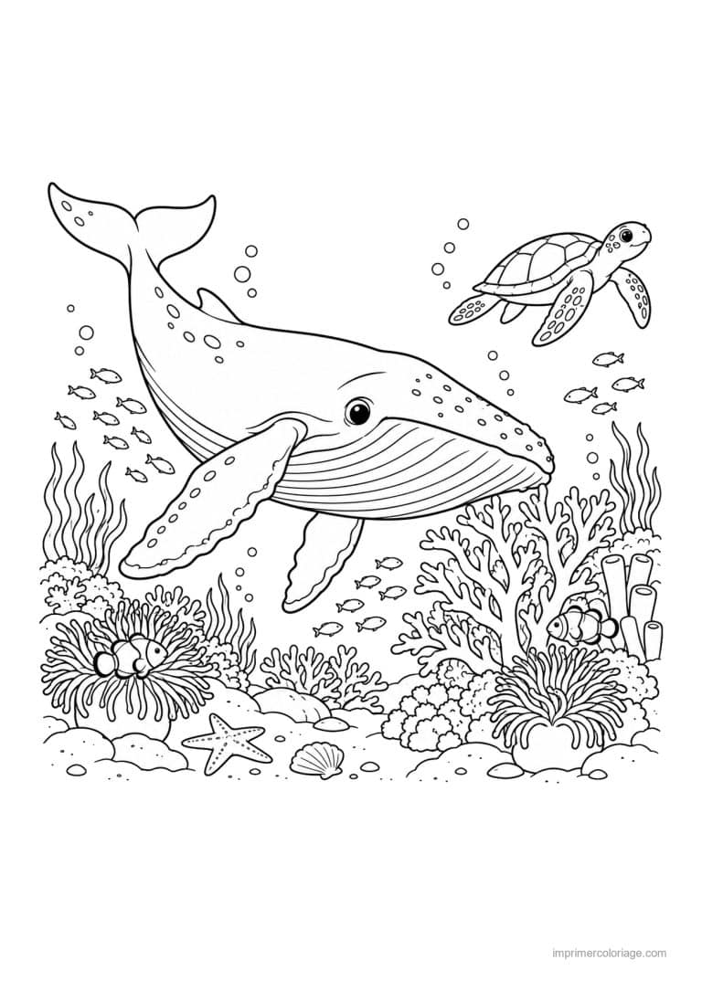 coloriage baleine exploration recif corallien 2 - dessin gratuit &agrave; imprimer