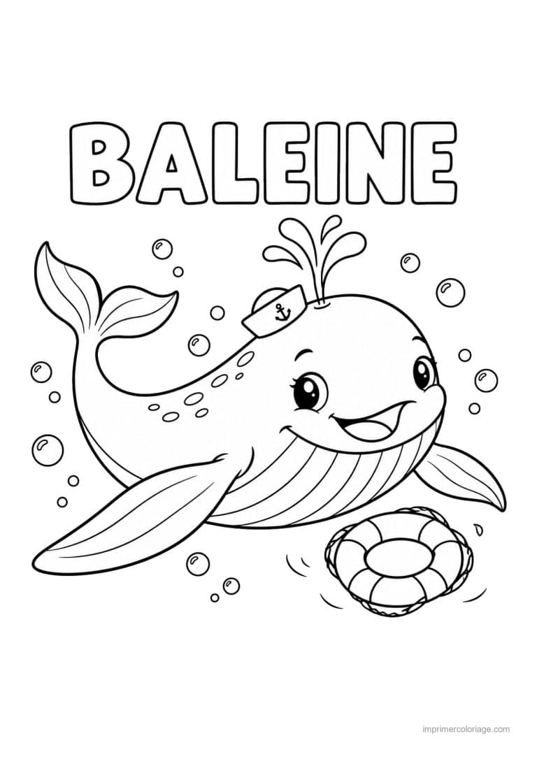 coloriage baleine petit chapeau marin - dessin gratuit &agrave; imprimer