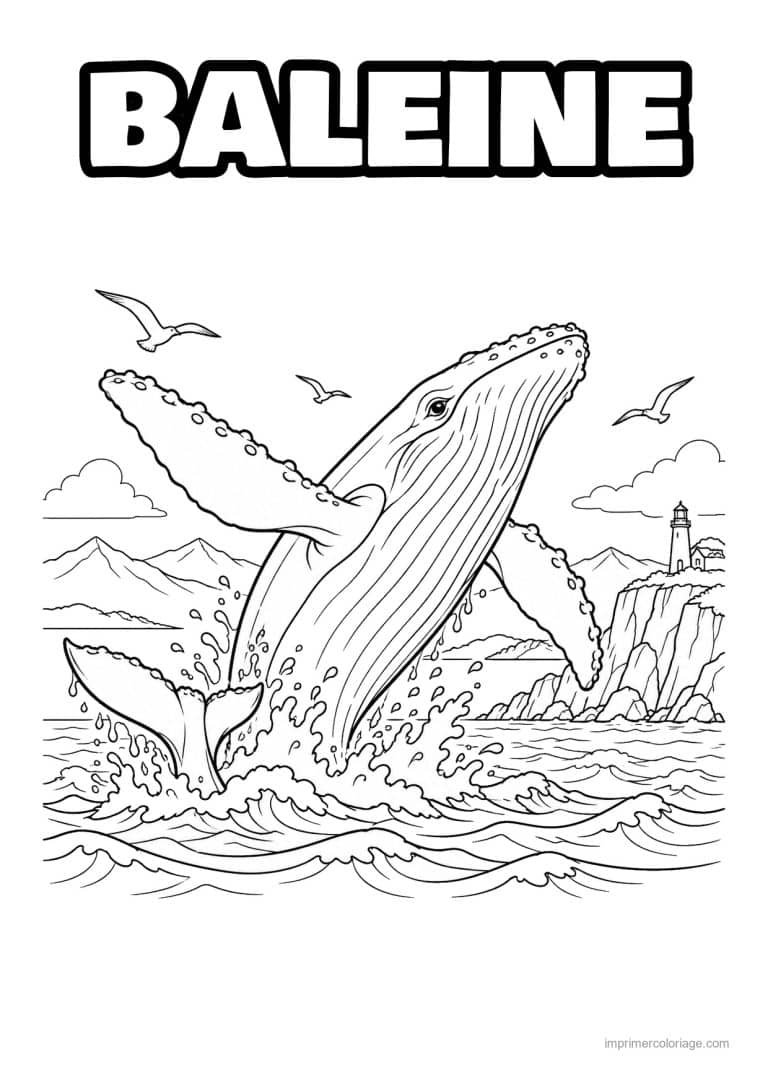 coloriage baleine saut ocean falaise - dessin gratuit &agrave; imprimer