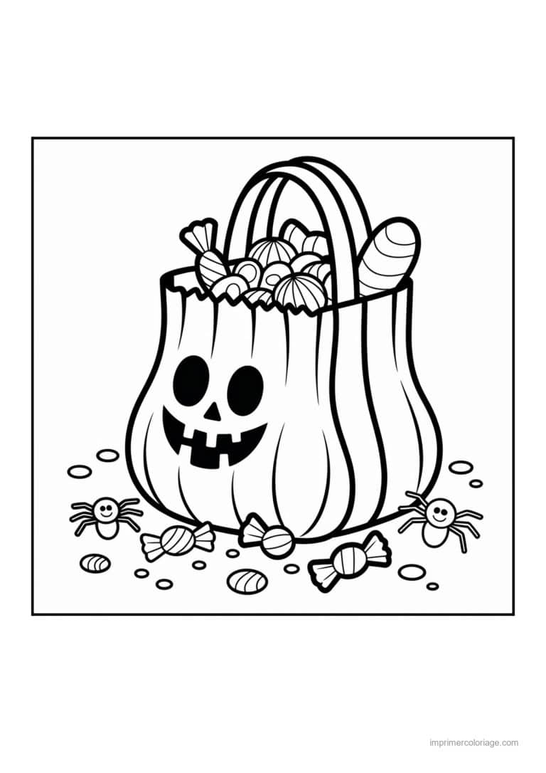 coloriage bonbon halloween sac a bonbons citrouille - dessin gratuit &agrave; imprimer