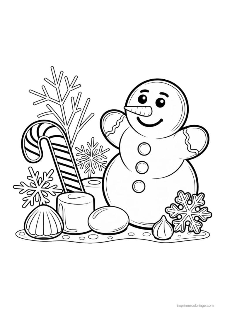 coloriage bonhomme de neige bonhomme neige biscuit sucre orge - dessin gratuit &agrave; imprimer
