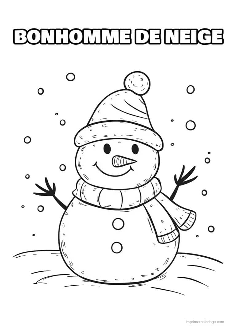 coloriage bonhomme de neige bonhomme neige bonnet bras branches - dessin gratuit &agrave; imprimer