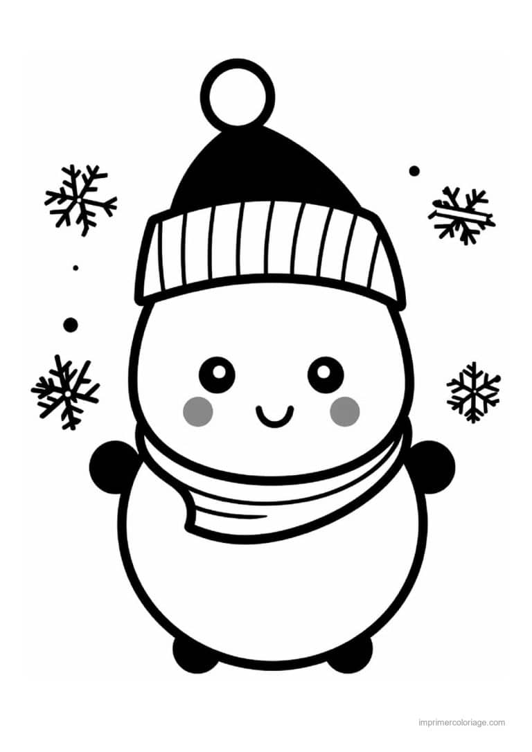 coloriage bonhomme de neige bonhomme neige bonnet echarpe flocons - dessin gratuit &agrave; imprimer