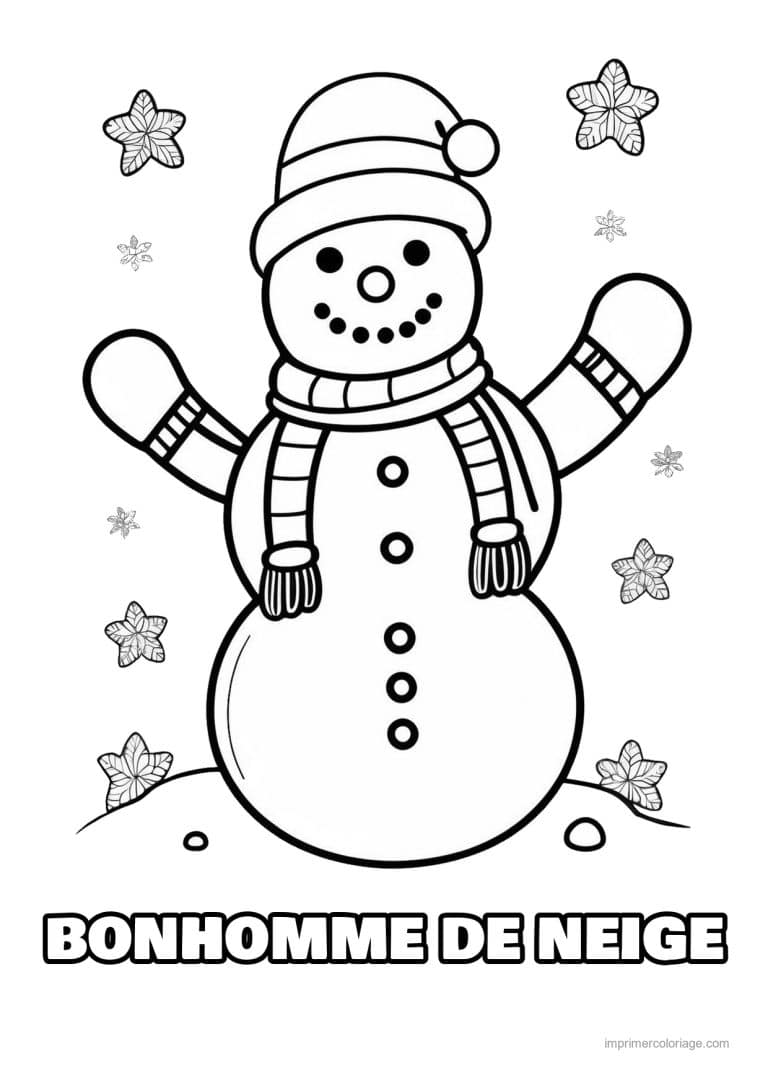coloriage bonhomme de neige bonhomme neige bras leves etoiles - dessin gratuit &agrave; imprimer