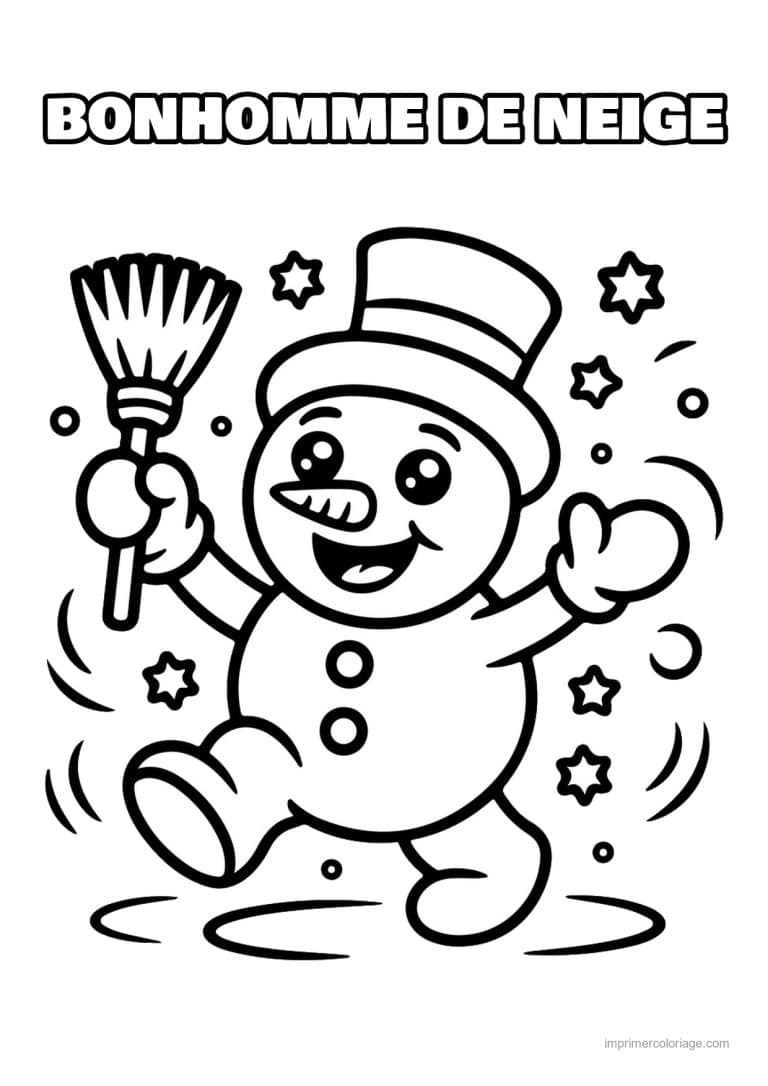 coloriage bonhomme de neige bonhomme neige chapeau balai - dessin gratuit &agrave; imprimer