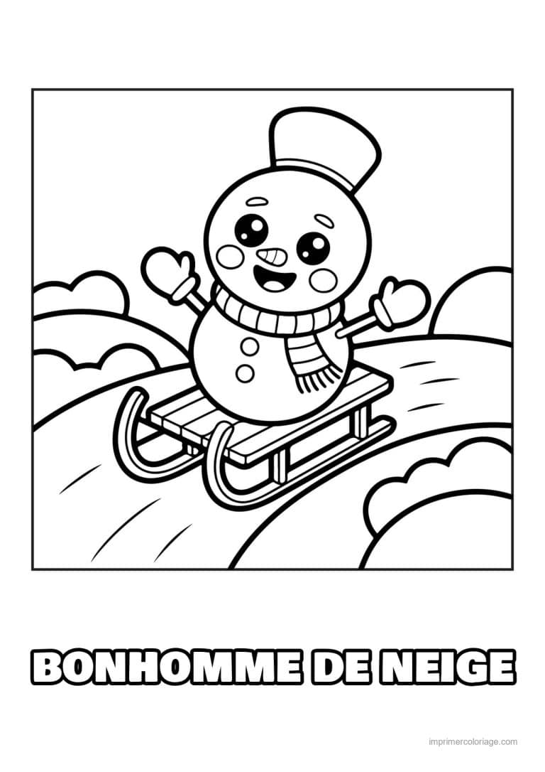 coloriage bonhomme de neige bonhomme neige chapeau luge - dessin gratuit &agrave; imprimer