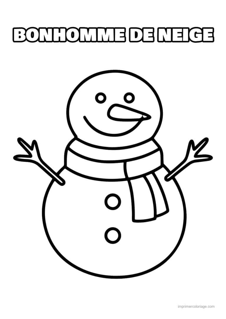 coloriage bonhomme de neige bonhomme neige echarpe bras branches - dessin gratuit &agrave; imprimer