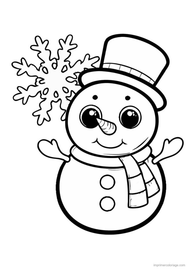 coloriage bonhomme de neige bonhomme neige haut forme flocon - dessin gratuit &agrave; imprimer