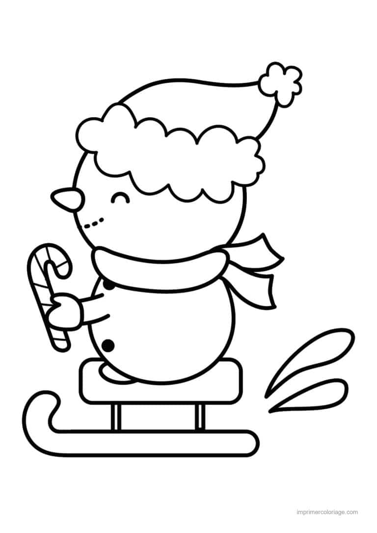coloriage bonhomme de neige bonhomme neige luge sucre orge - dessin gratuit &agrave; imprimer