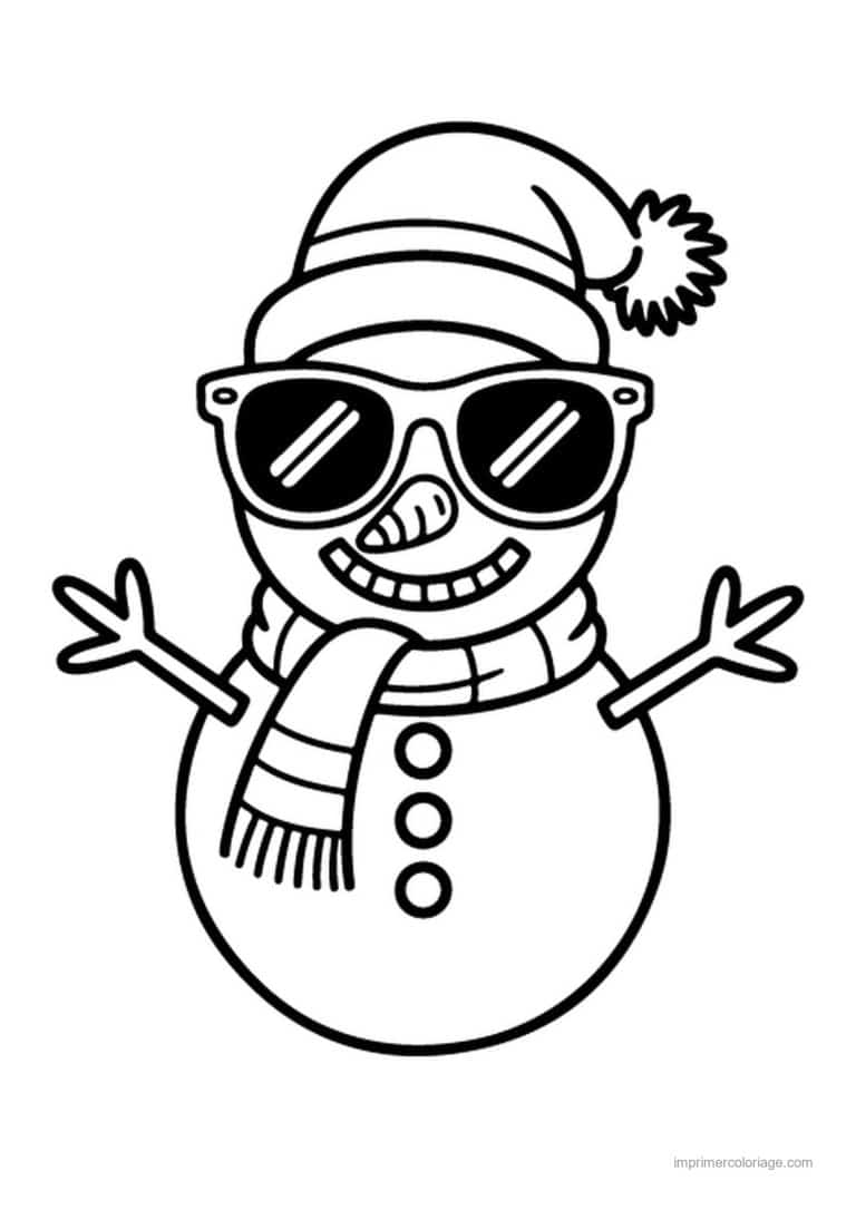 coloriage bonhomme de neige bonhomme neige lunettes soleil - dessin gratuit &agrave; imprimer