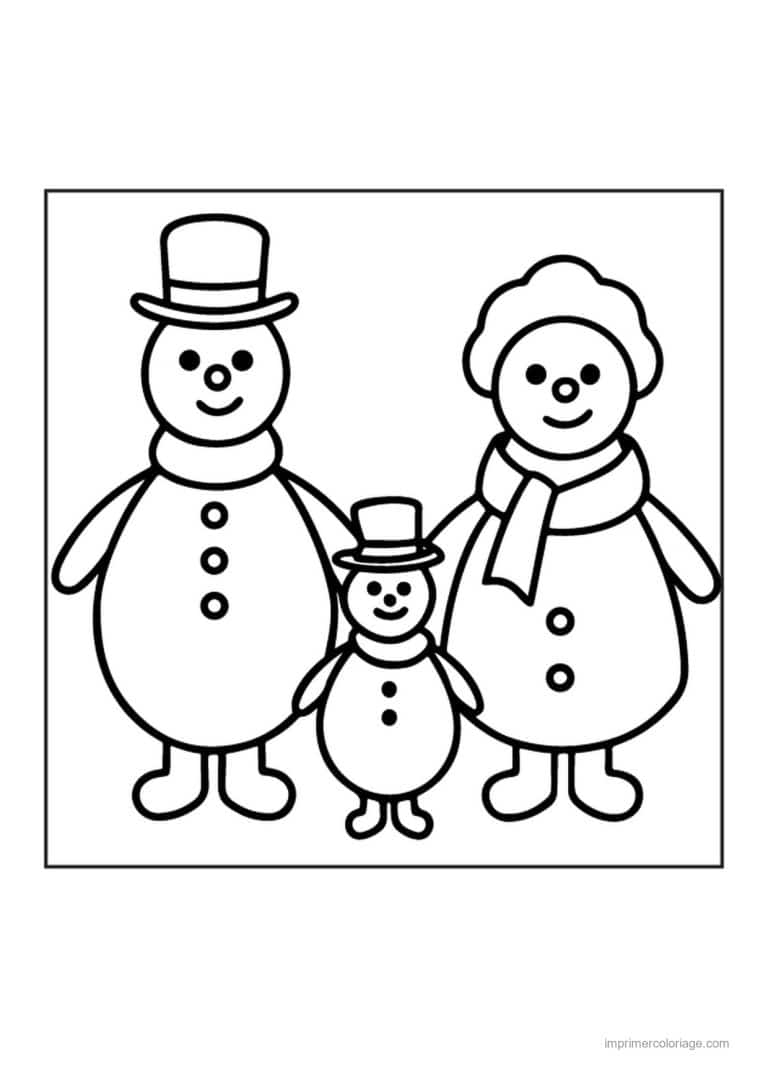 coloriage bonhomme de neige famille bonshommes neige - dessin gratuit &agrave; imprimer