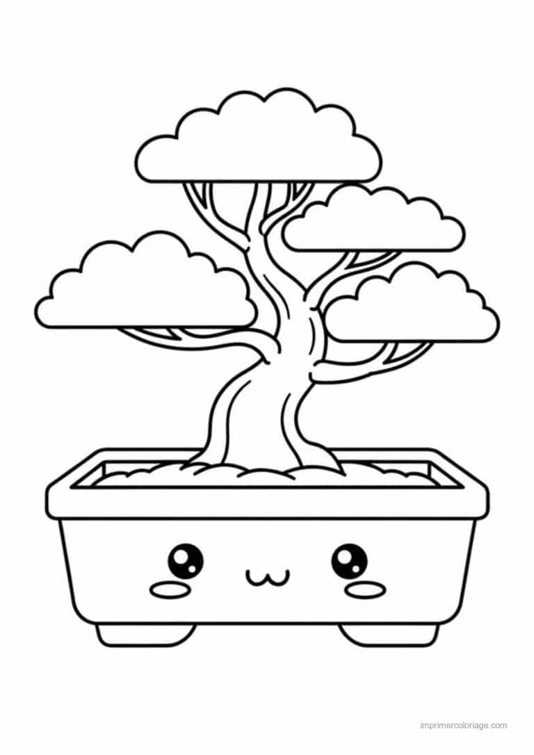 coloriage bonsai kawaii - dessin gratuit &agrave; imprimer