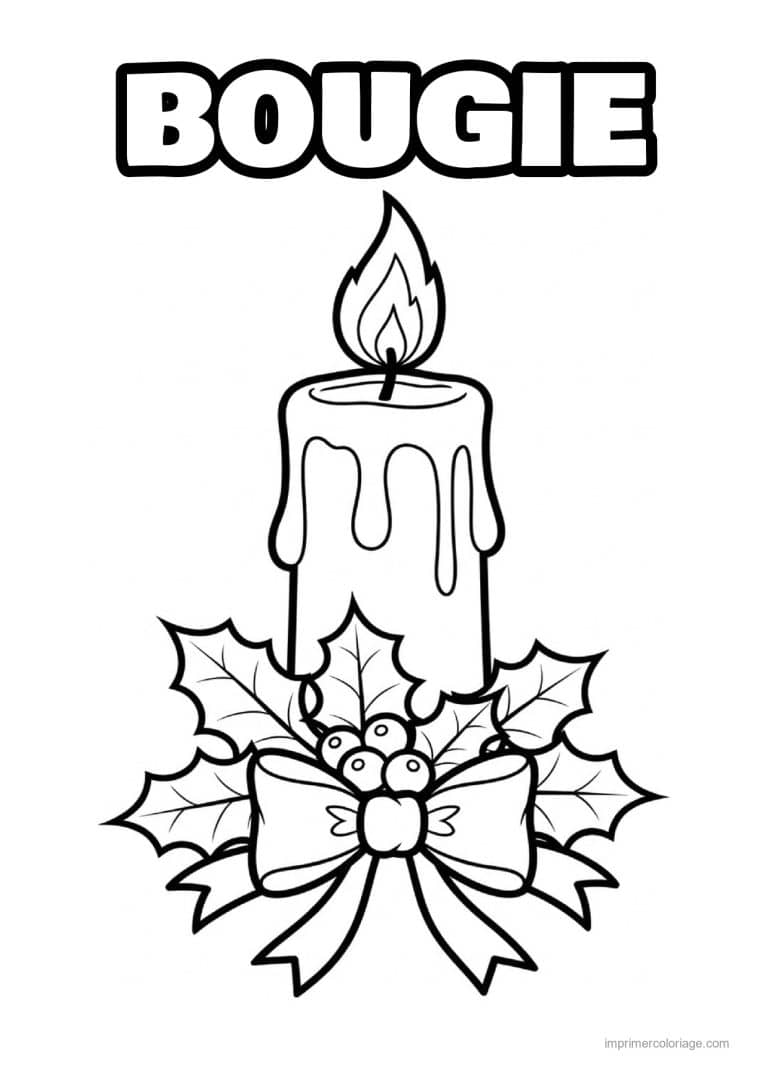 coloriage bougie bougie houx gros noeud - dessin gratuit &agrave; imprimer