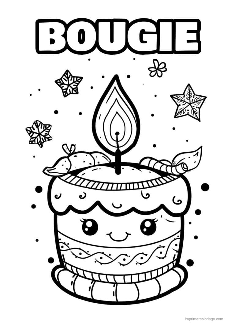 coloriage bougie bougie kawaii etoiles flocons - dessin gratuit &agrave; imprimer