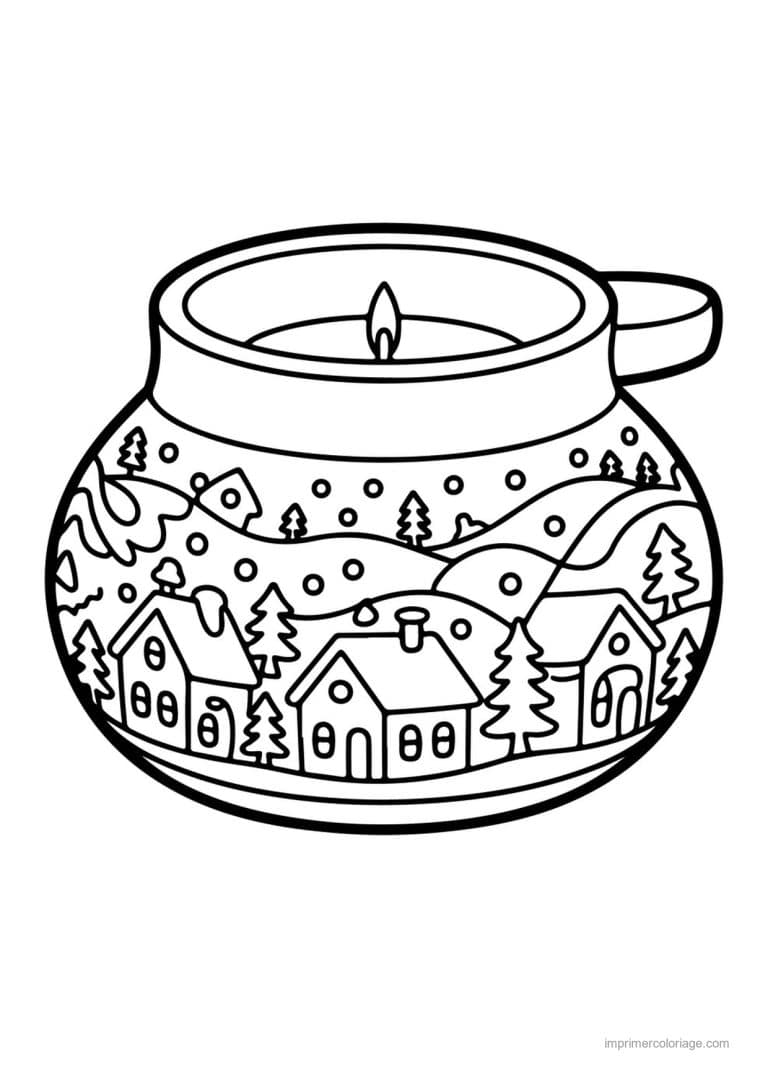 coloriage bougie bougie pot decor village - dessin gratuit &agrave; imprimer